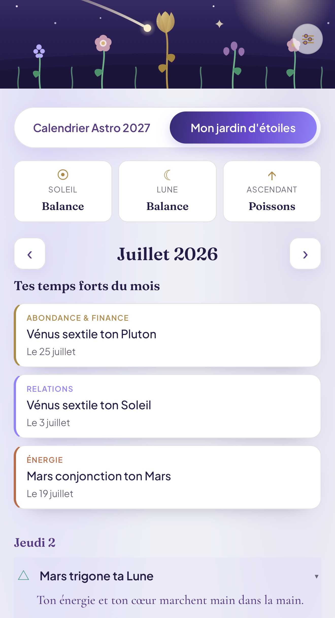 L'application Mon jardin d'étoiles