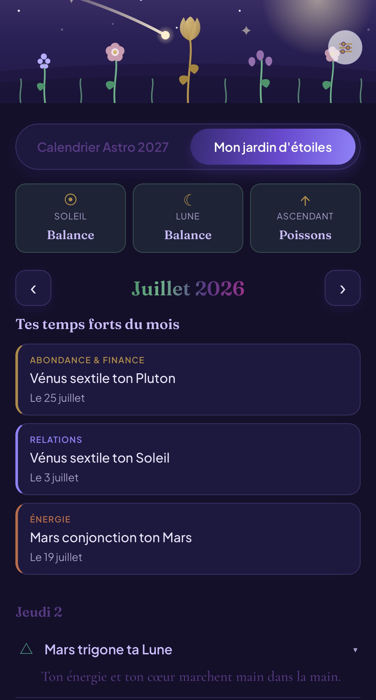 Jardin d'étoiles en mode sombre