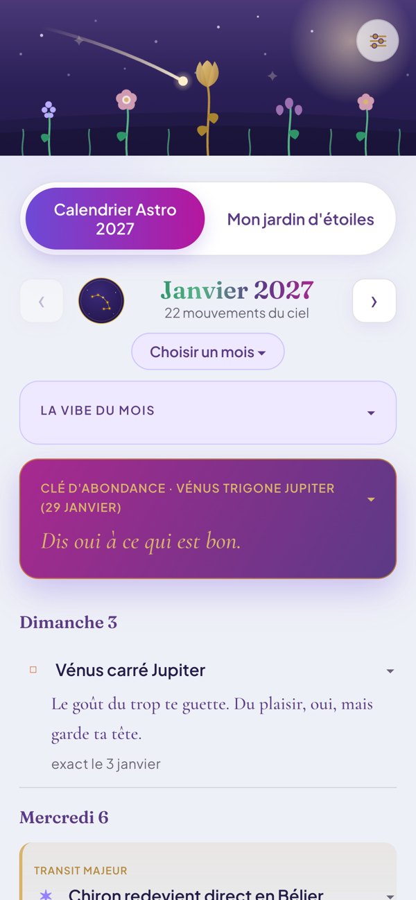 Le mois de janvier 2027 dans l'app