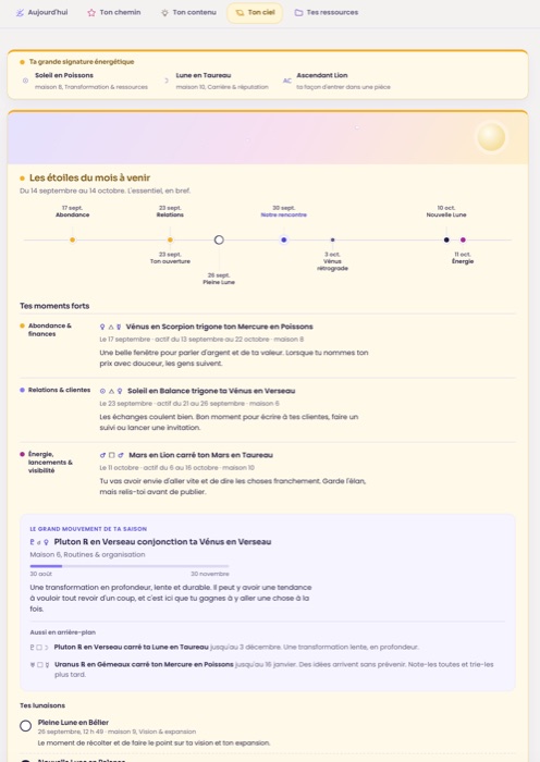 Aperçu de l'espace client : la page d'accueil avec la prochaine rencontre et le parcours