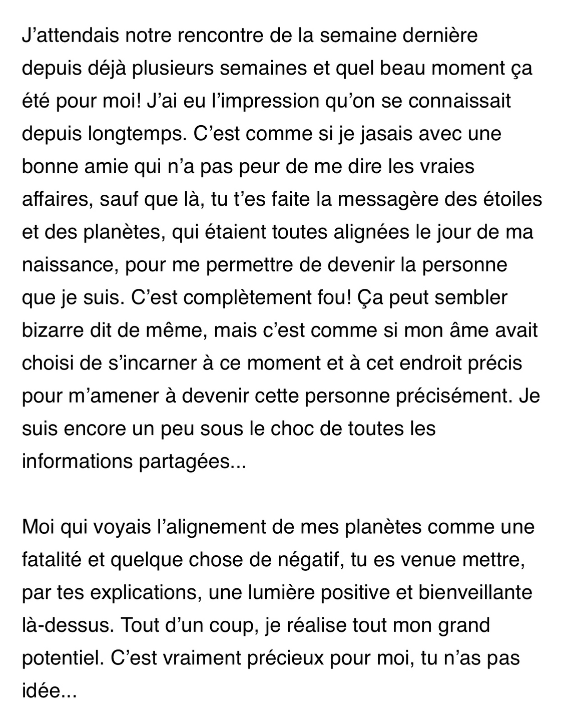 Témoignage cliente